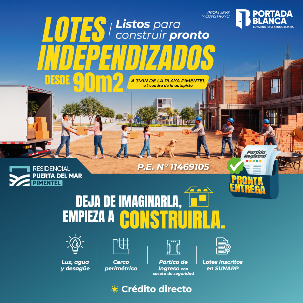 Residencial Puerta del Mar . Lotes urbanizados e independizados en Pimentel Pronta Entrega
