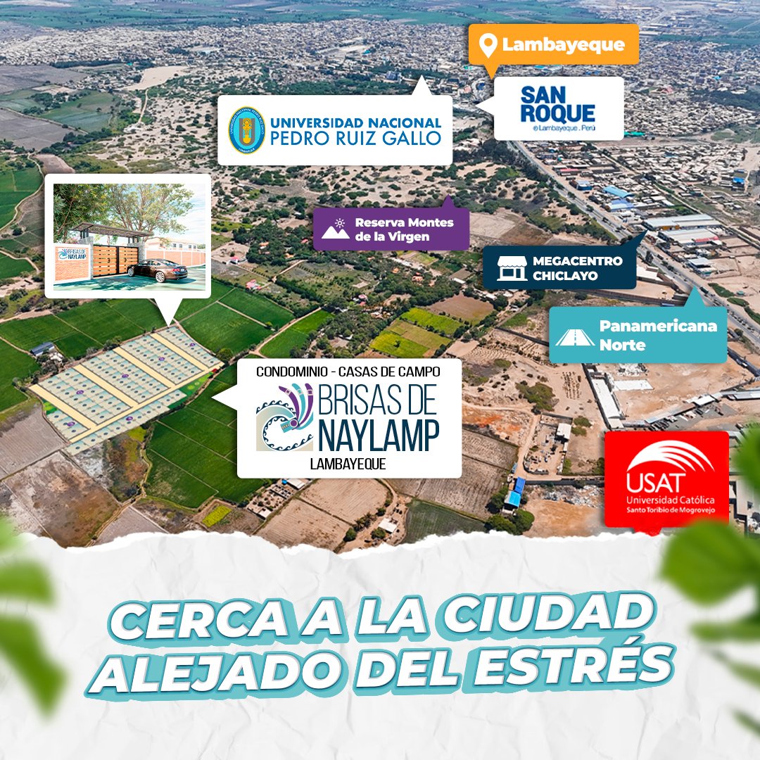 Mapa de ubicación del Condominio Brisas de Naylamp, a 10 minutos de Chiclayo y 5 de Lambayeque